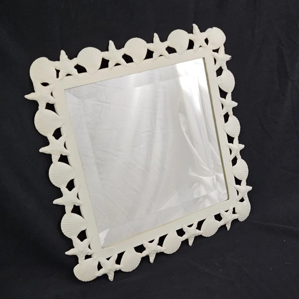 Vintage Seashell Beveled Mirror Starfish Metal Frame Palm Beach Nautical Coastal
